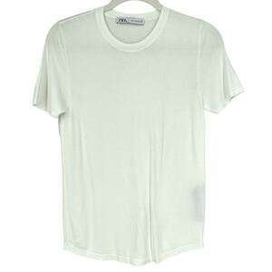 Zara White Knit Top Large Short Sleeve